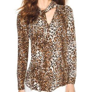 White House Black Market Leopard Print Tie-Front Blouse Classic